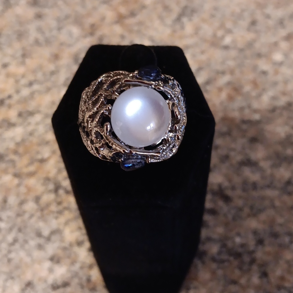 Moon Stone Blue Crystal Peacock Feather Ring
